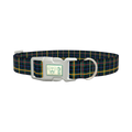 Blue Green Tartan Dog Collar - plastic silver