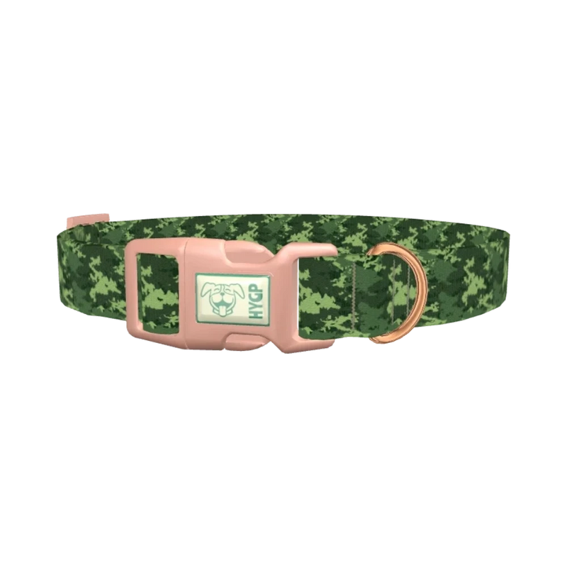 Green Forest Camo Dog Collar - plastic rose gold