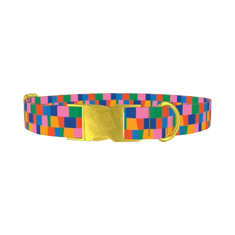 Geometric Rectangle Dog Collar - metal gold