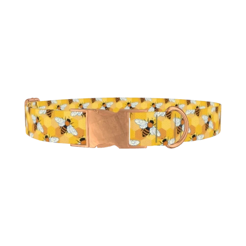 Honeycomb Bee Dog Collar - metal rose gold