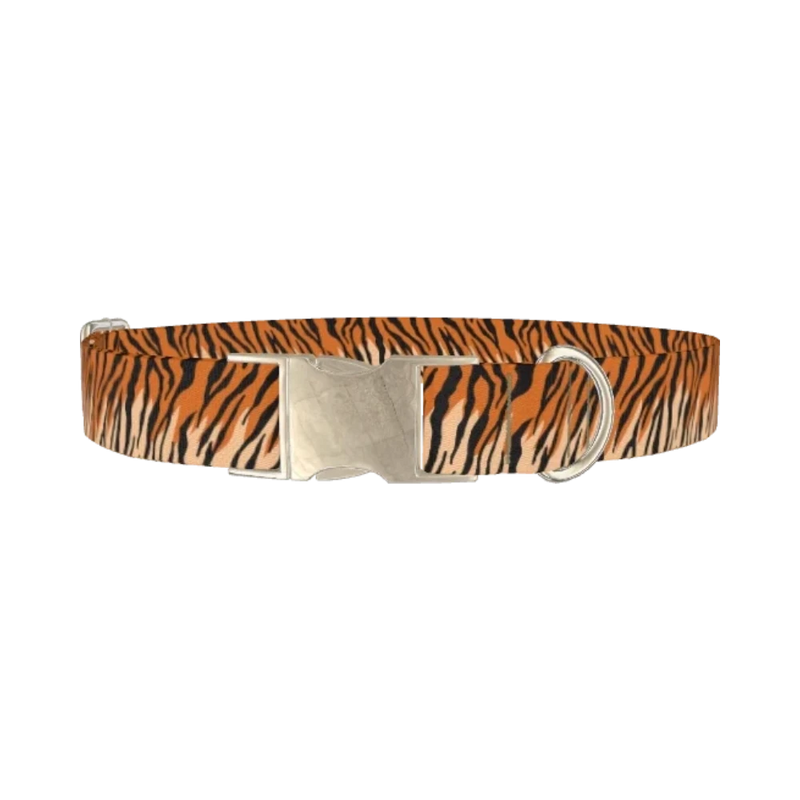 Tiger Stripe Dog Collar - metal silver