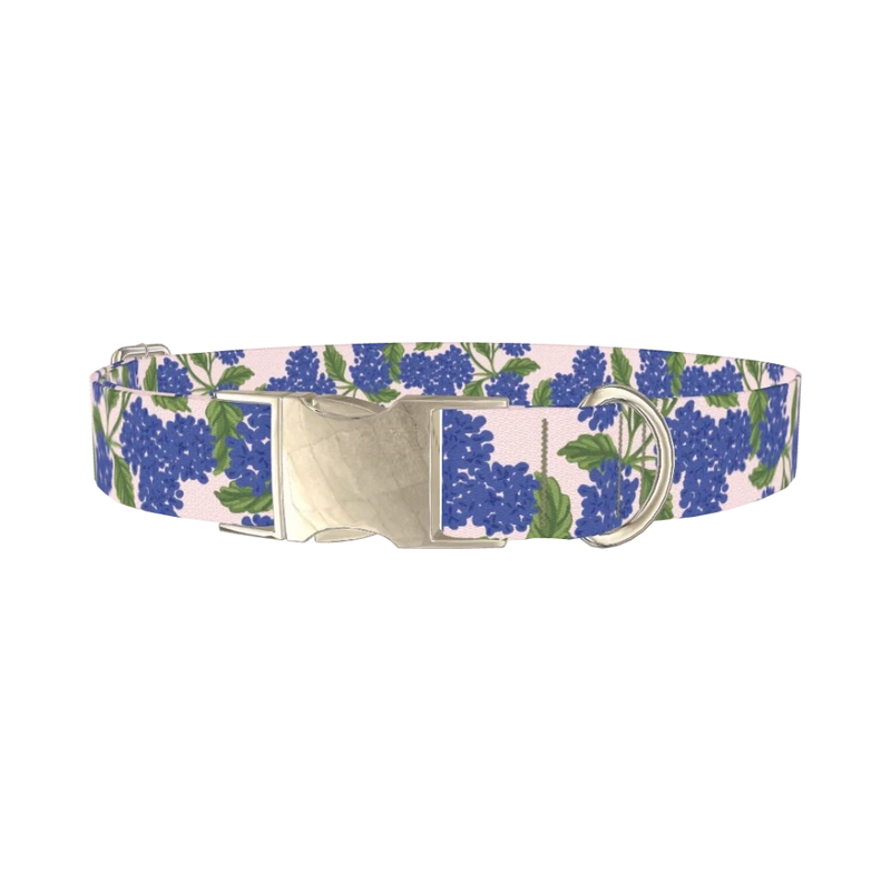 Floral Hydrangea Dog Collar - metal silver