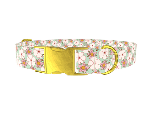 Mint Pink Floral Dog Collar