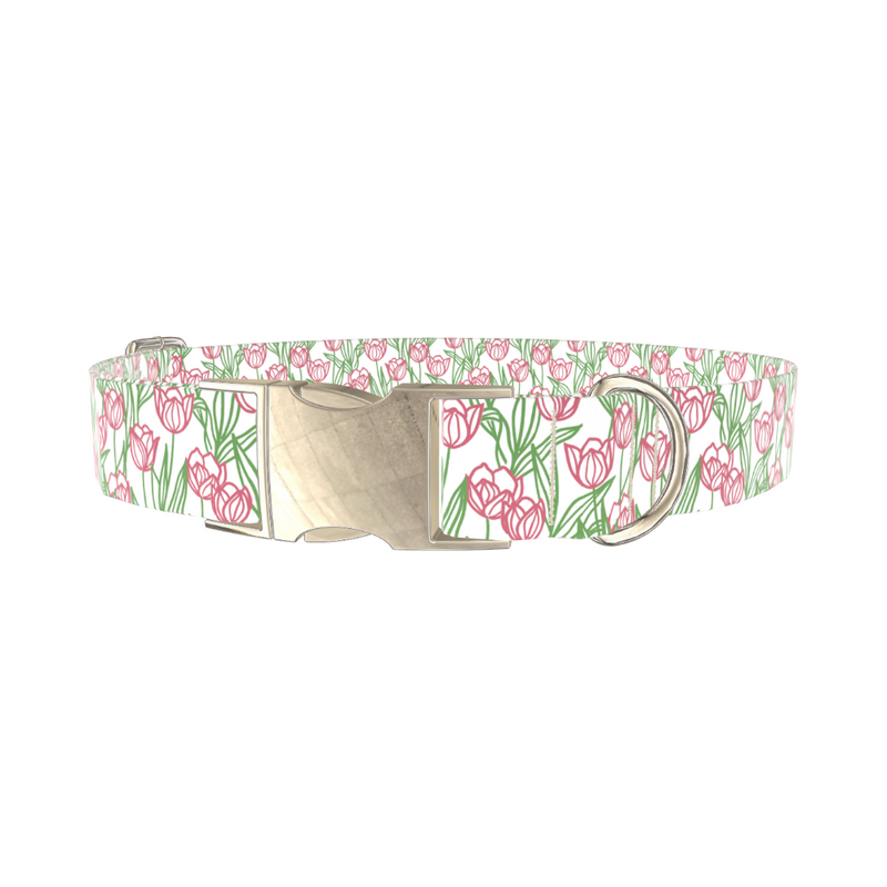 Pink Tulip Sketch Dog Collar