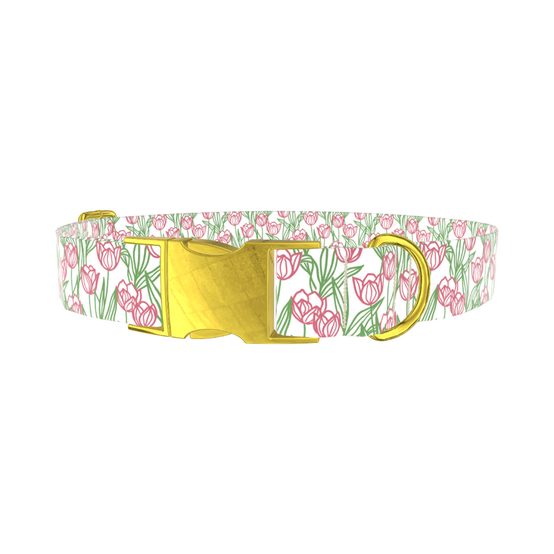 Pink Tulip Sketch Dog Collar