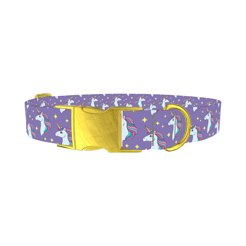 Purple Unicorn Magic Dog Collar - metal gold