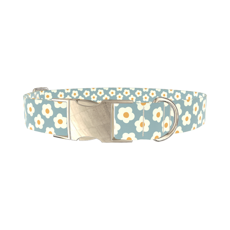 Grey Daisy Pattern Dog Collar