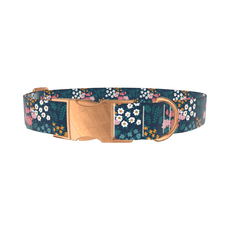 Navy Floral Garden Dog Collar