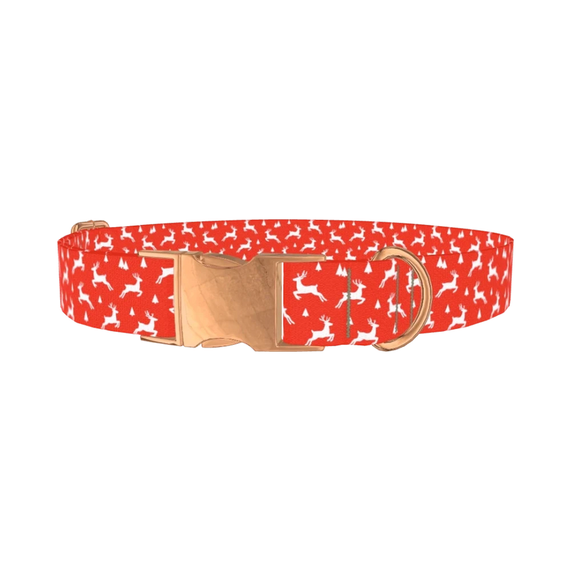 Red Christmas Reindeer Dog Collar - metal rose gold