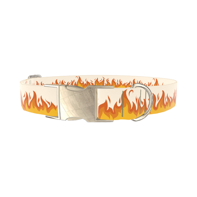 Fire Flame Dog Collar - metal silver