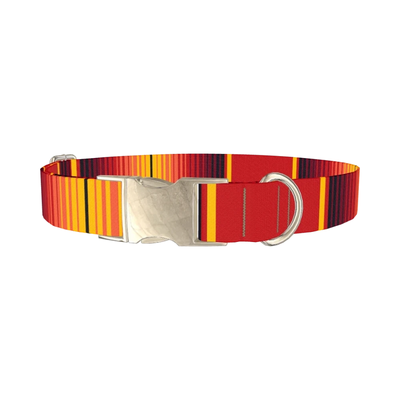 Mexican Red Stripe Dog Collar - metal silver