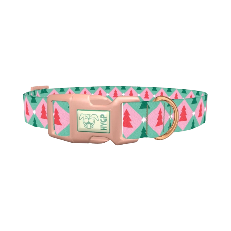 Geometric Pink Green Tree Dog Collar - plastic rose gold
