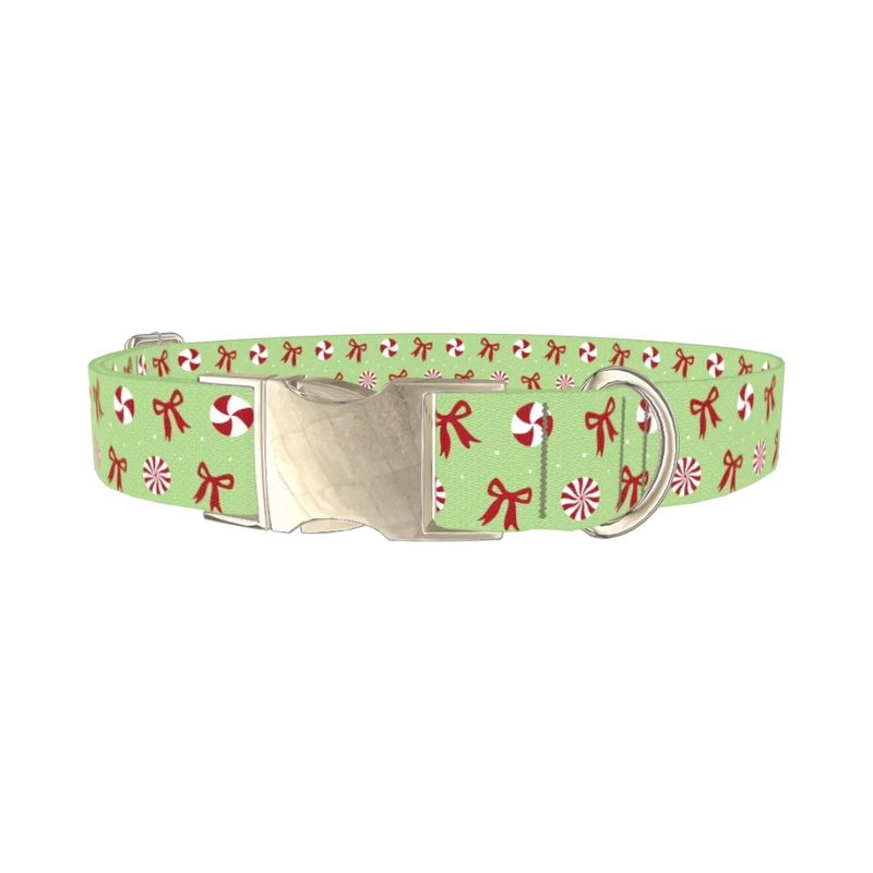 Christmas Peppermint Dog Collar - metal silver