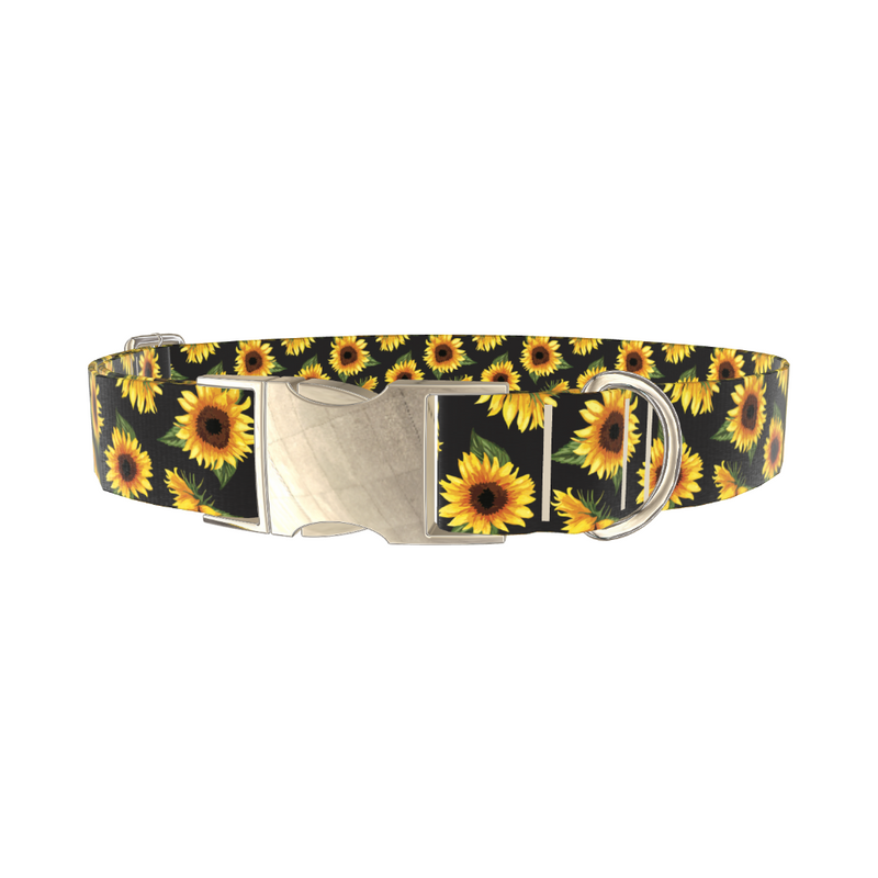 Sunflower Pattern Black Dog Collar