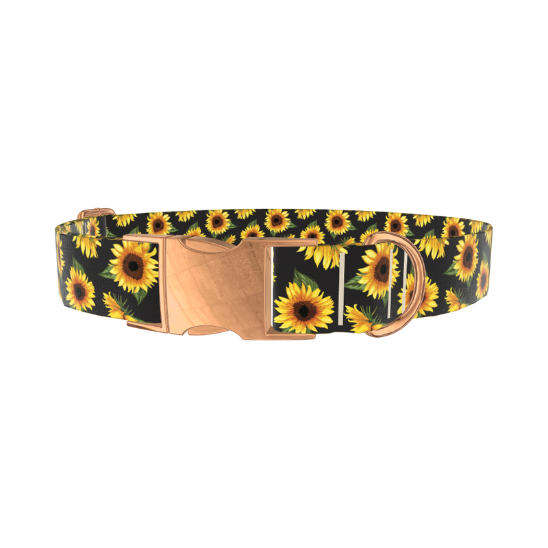 Sunflower Pattern Black Dog Collar