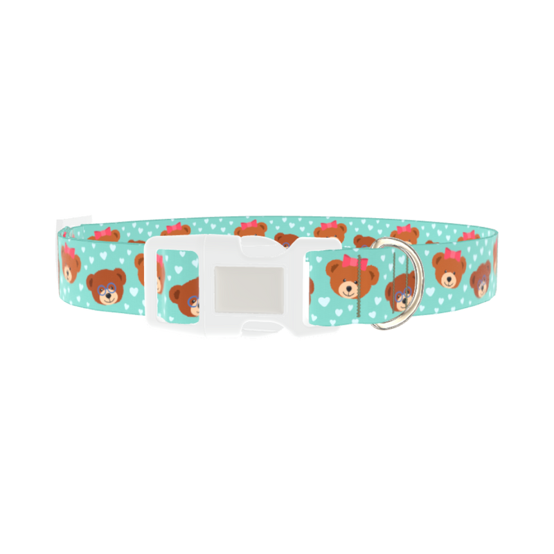 Teddy Bear Heart Dog Collar - plastic silver