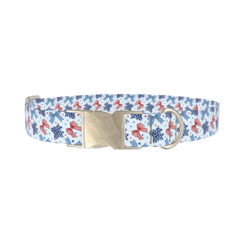 Patriotic Bows Dog Collar - metal silver