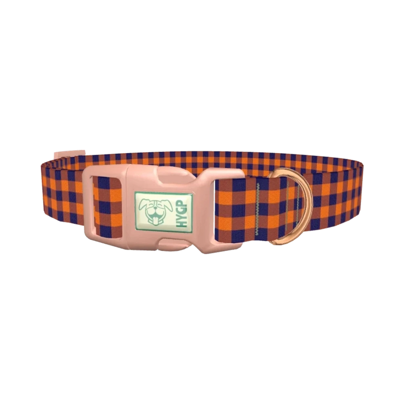 Plaid Orange Dog Collar - plastic rose gold