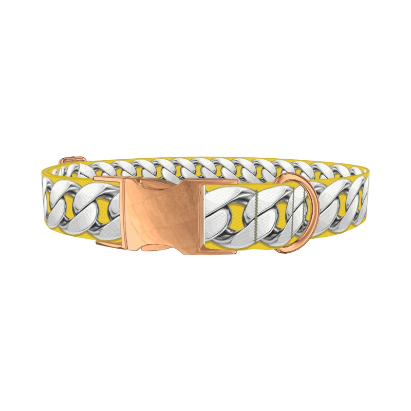 Silver Chain Yellow Dog Collar - metal rose gold