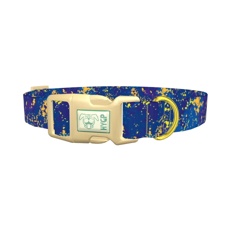 Abstract Blue Paint Dog Collar - plastic gold