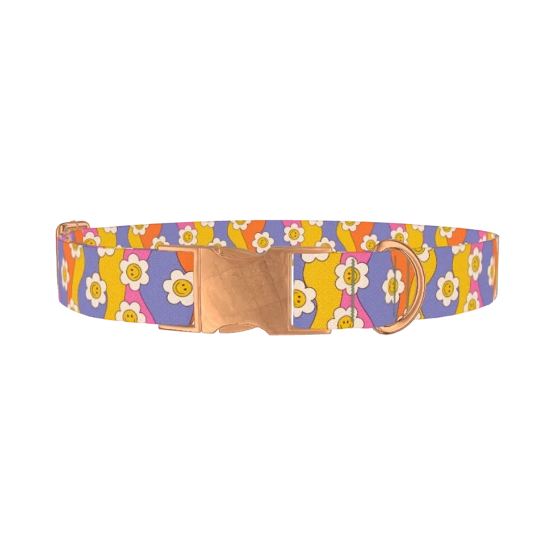 Groovy Smile Flower Dog Collar - metal rose gold