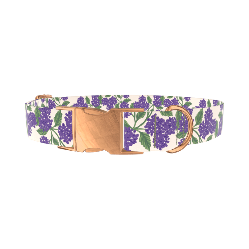 Purple Hydrangea Dog Collar - metal rose gold