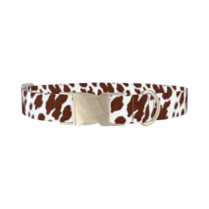 Cow Print Dog Collar - metal silver