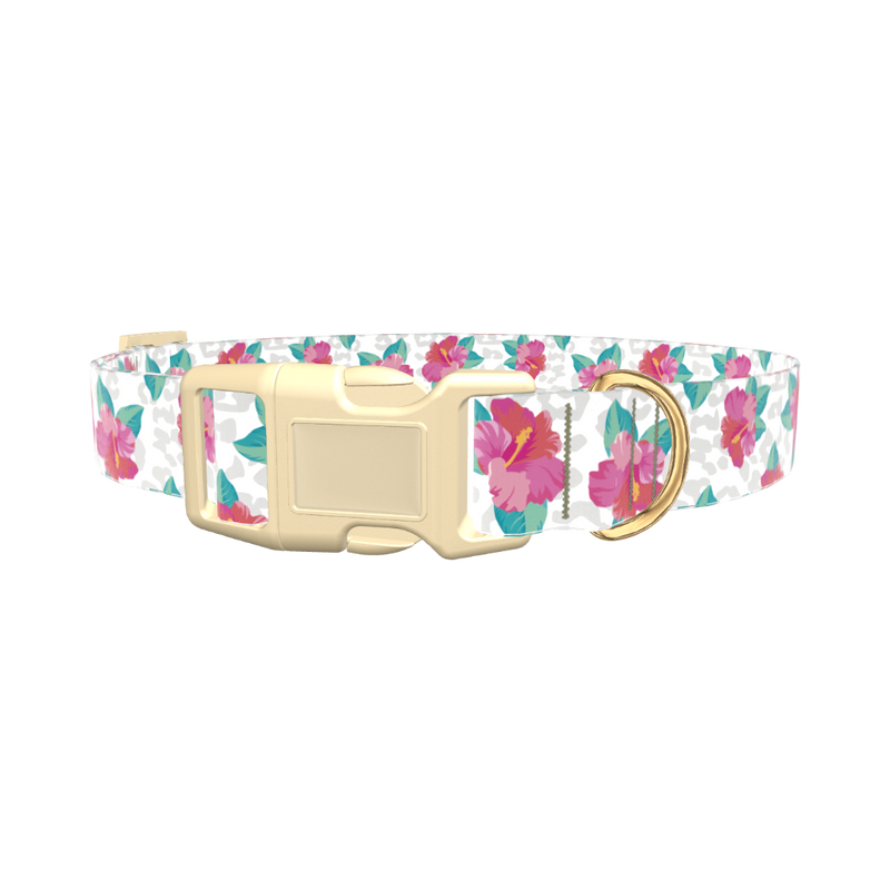 Leopard Floral Dog Collar - plastic silver