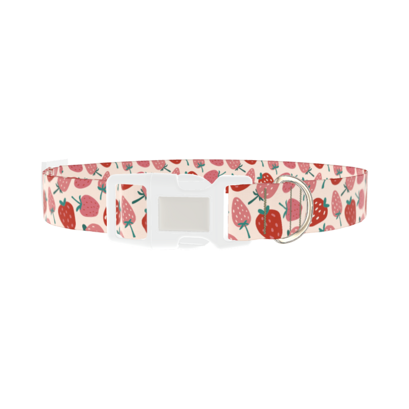 Pink Strawberry Pattern Dog Collar - plastic silver