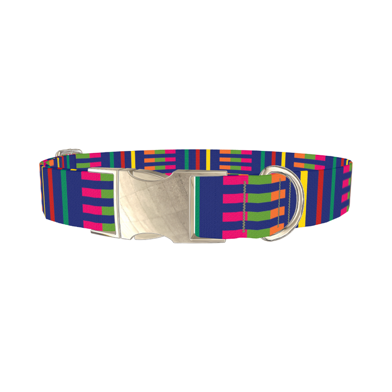 Colorful Dual Stripe Dog Collar - metal silver