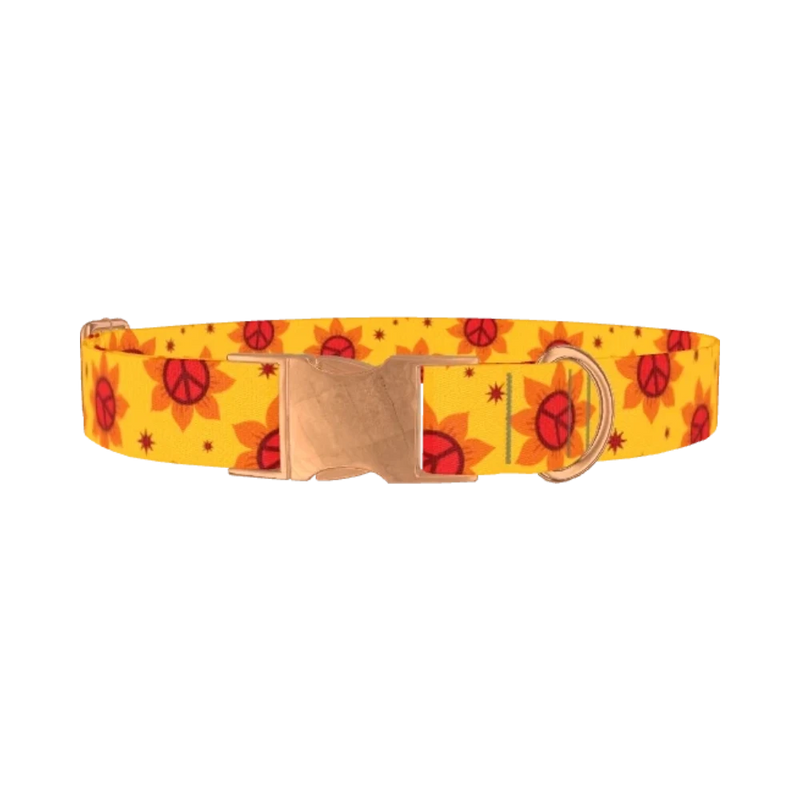 Peace Symbol Sunflower Dog Collar - metal rose gold