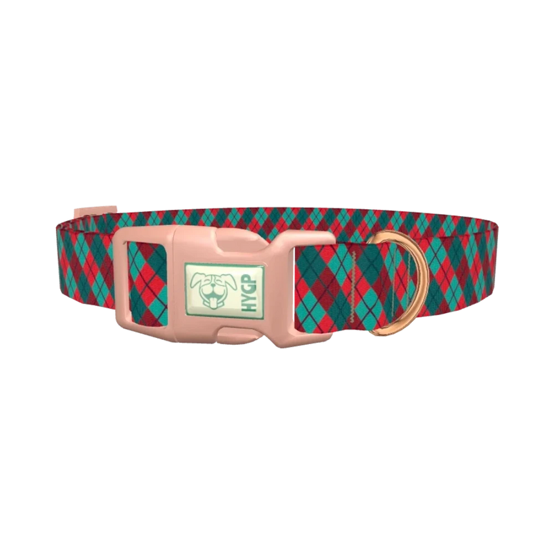 Rhombus Plaid Dog Collar - plastic rose gold