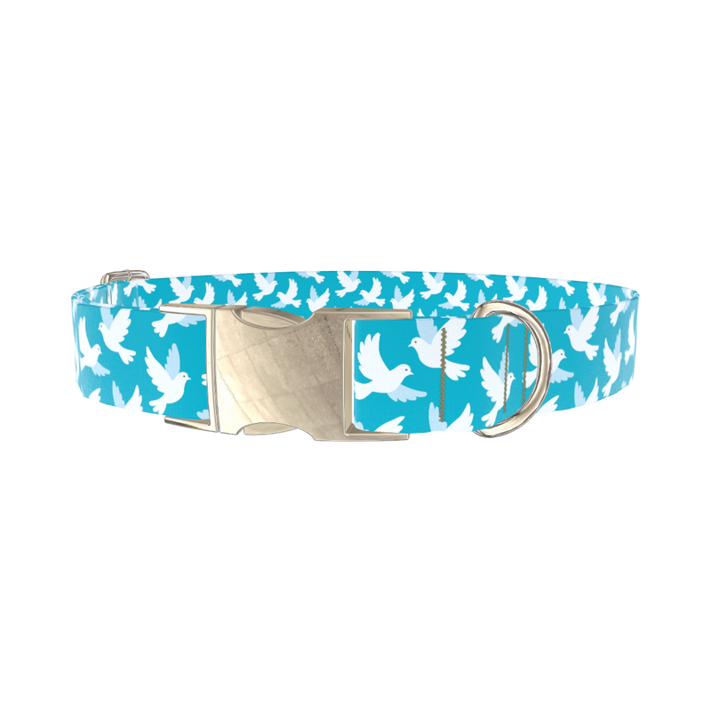 White Dove Pattern Dog Collar - metal gold