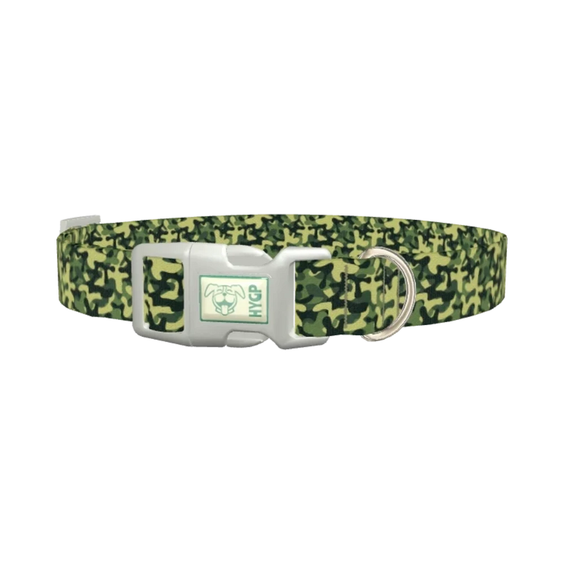Dark Green Camo Dog Collar - plastic silver