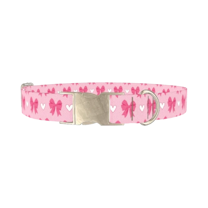 Bow Heart Dog Collar - metal silver