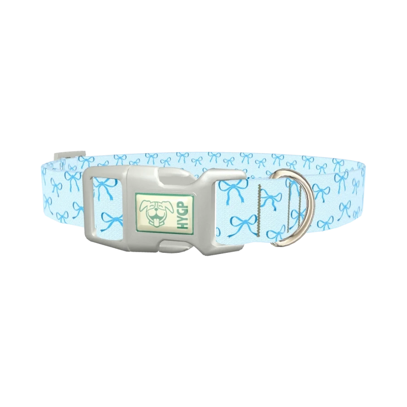 Blue Bow Pattern Dog Collar - plastic silver