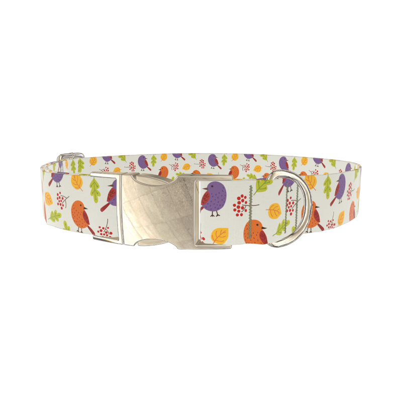 Autumn Bird Dog Collar - metal silver