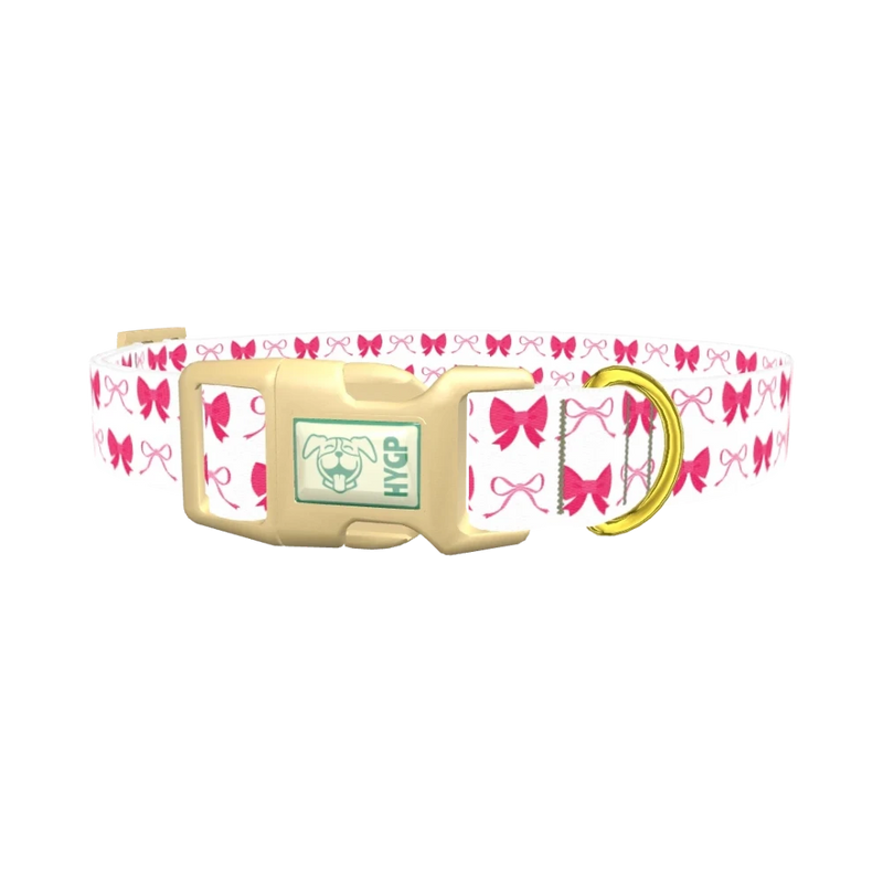 Pink Ribbon Dog Collar - plastic gold