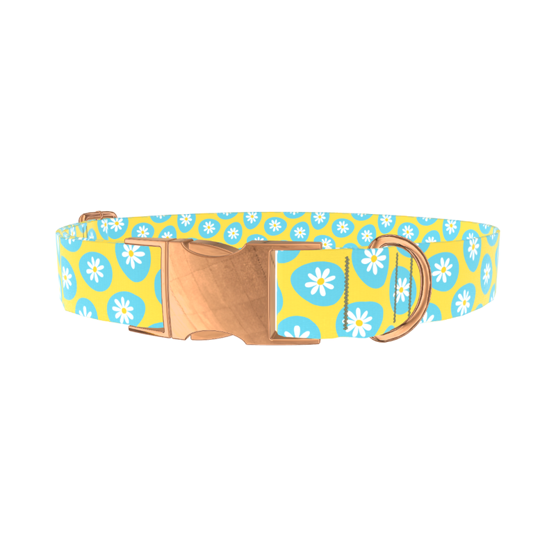 Blue Daisy Easter Egg Dog Collar - metal rose gold