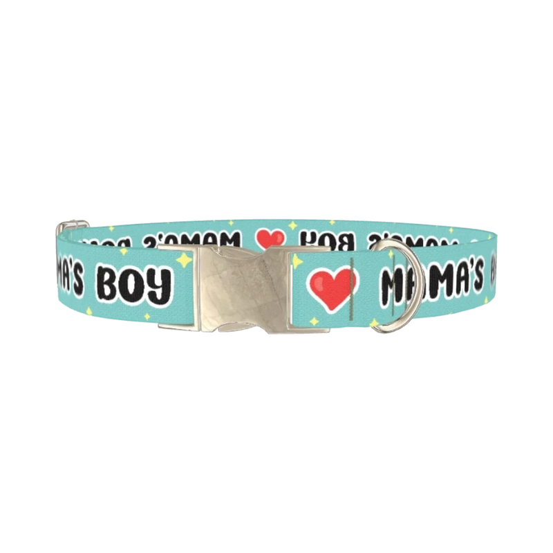 Mamas Boy Heart Dog Collar - metal silver