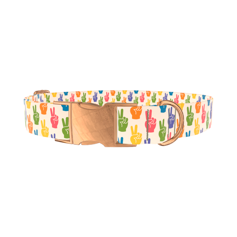 Peace Sign Pattern Dog Collar - metal silver