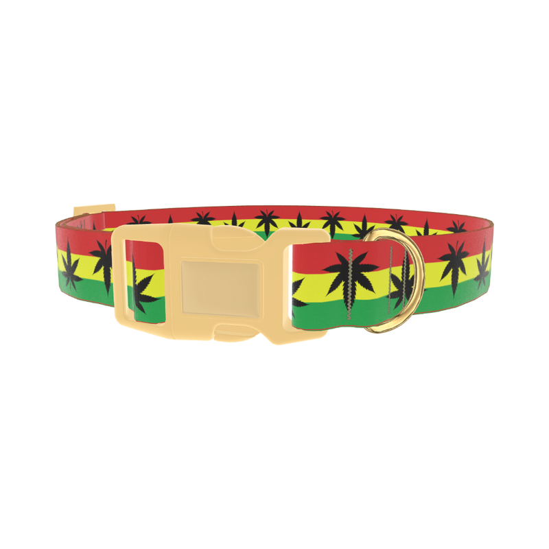 Rasta Leaf Dog Collar - plastic gold