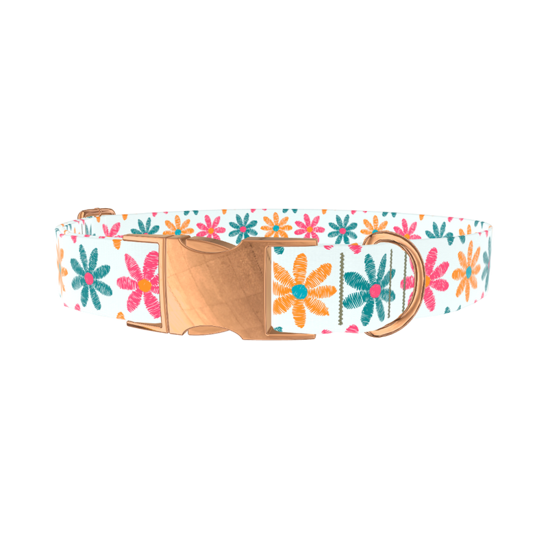 Floral Sketch Dog Collar - metal silver