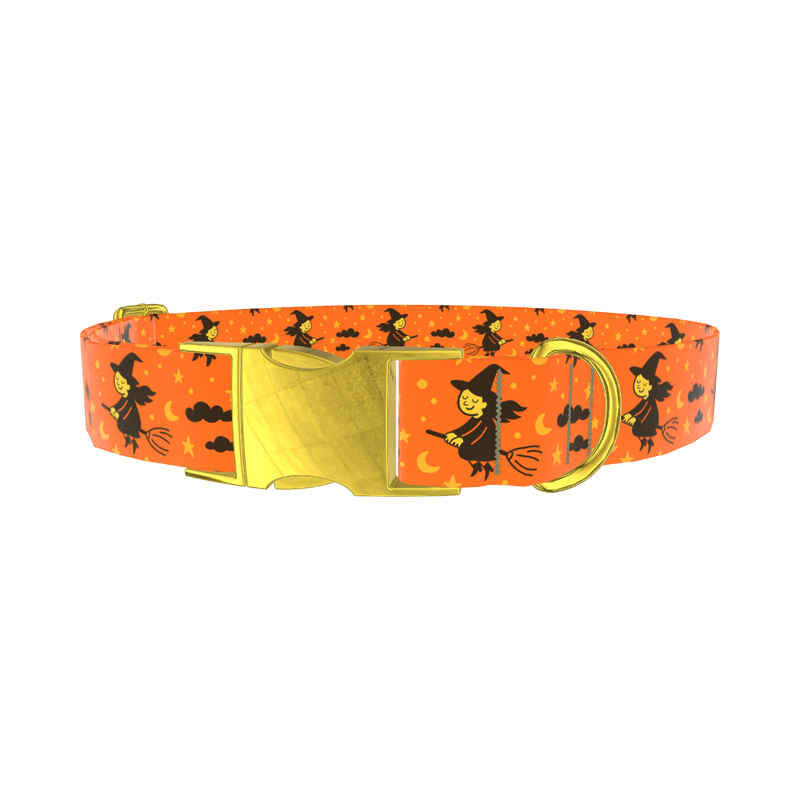 Witch Broomstick Halloween Dog Collar - metal rose gold
