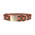 Festive Green Red Plaid Dog Collar - metal silver