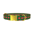 Green White Plaid Dog Collar - metal gold