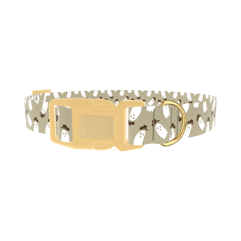 Cowboy Ghost Pattern Dog Collar - plastic gold