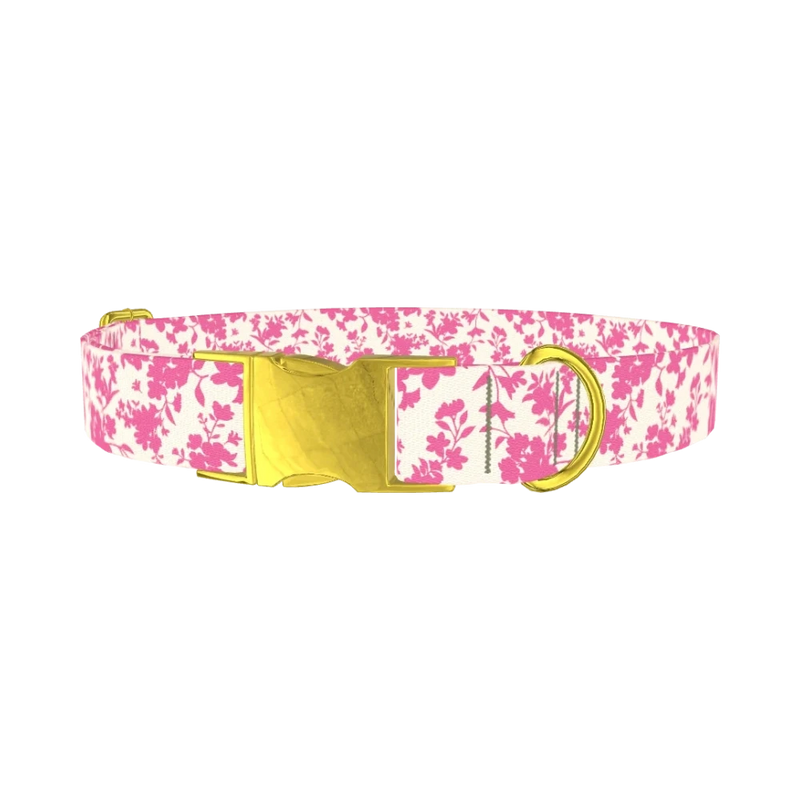 Pink Silhouette Floral Dog Collar - metal gold