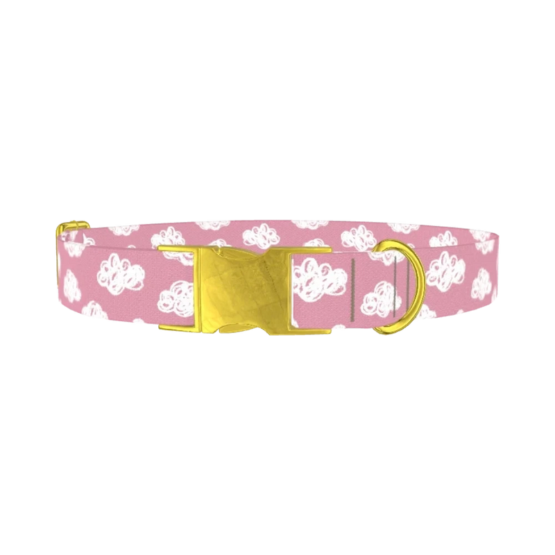 Pink Cloud Sketch Dog Collar - metal gold