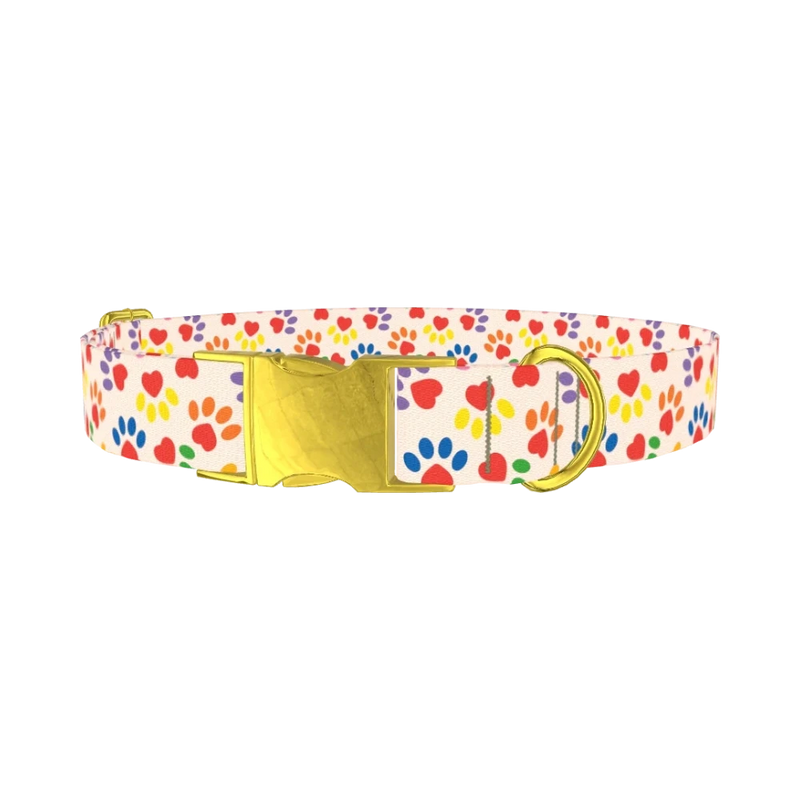 Heart Paw Dog Collar - metal gold